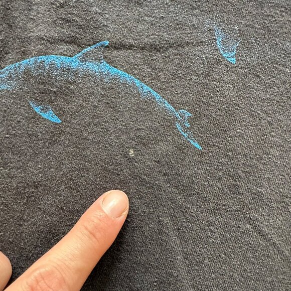 Vintage Black Dolphin Graphic T-Shirt Soft Cotton Blend Short Sleeve Unisex Sz L - Picture 4 of 11